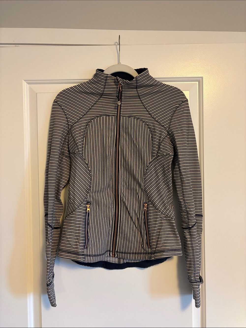 lululemon athletica Women's Black & White Striped Bomber Jacket
